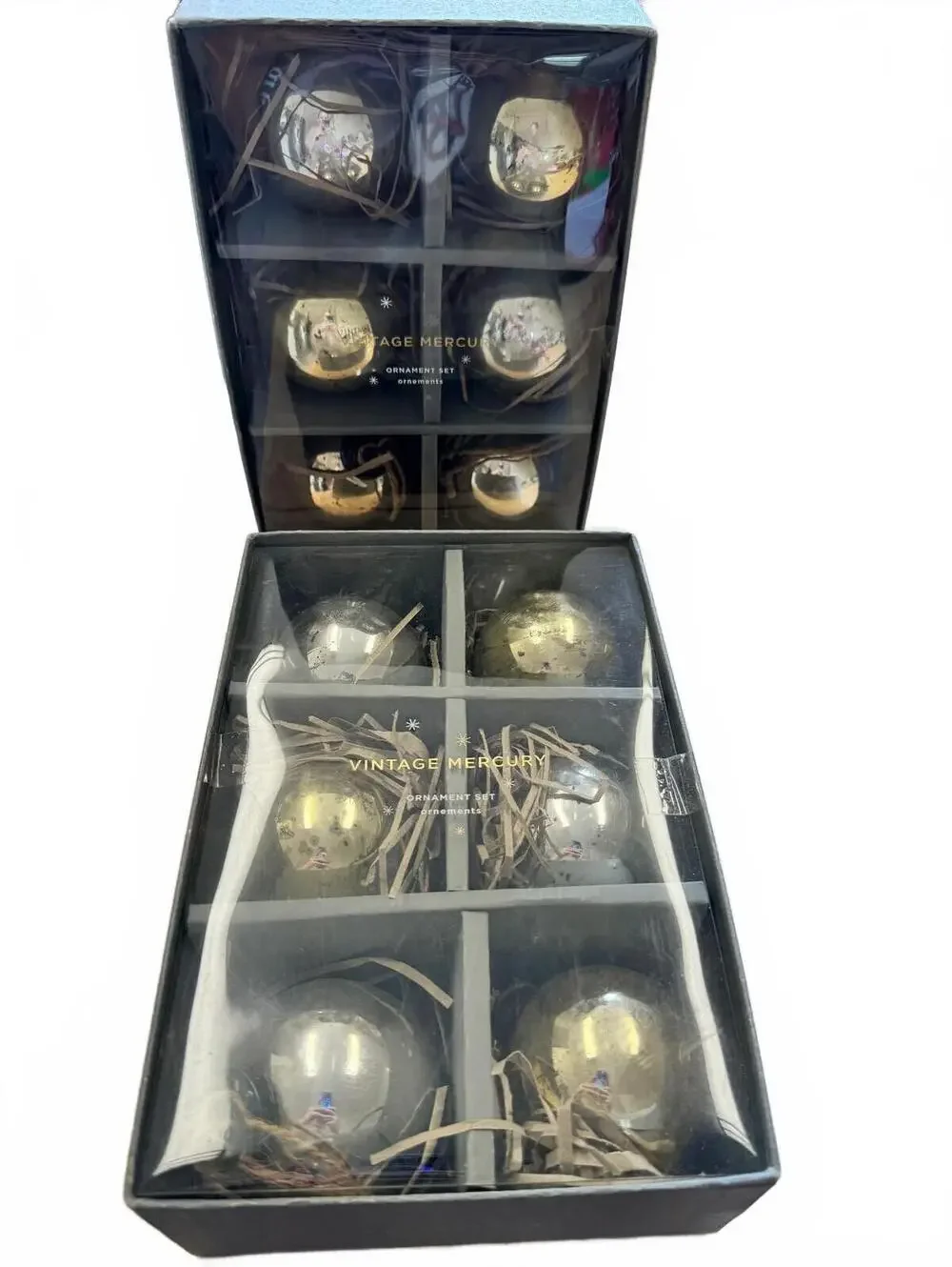 Pottery Barn Vintage Mercury Glass Ball Ornaments Gold Silver Set of 12